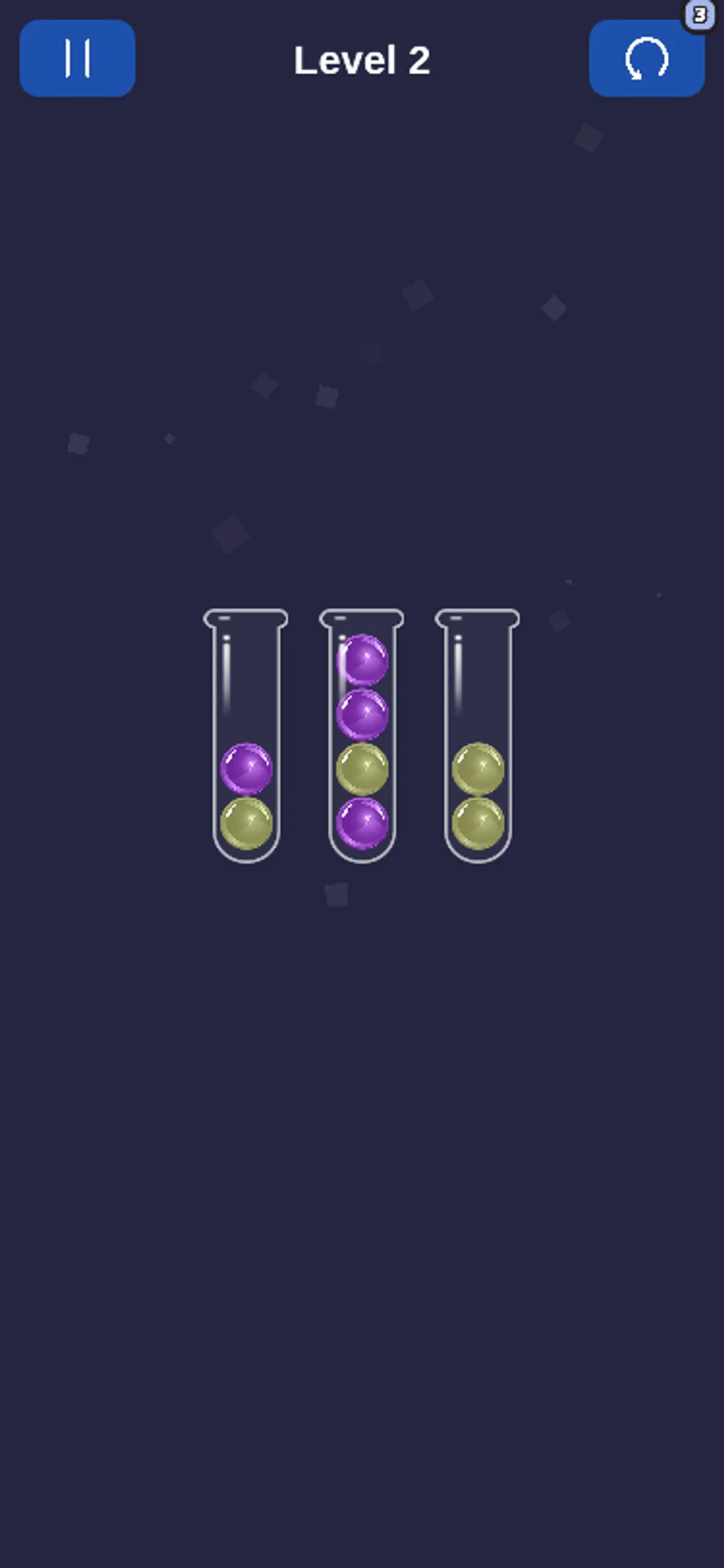 Partly sorted purple and green balls in the mobile viewport