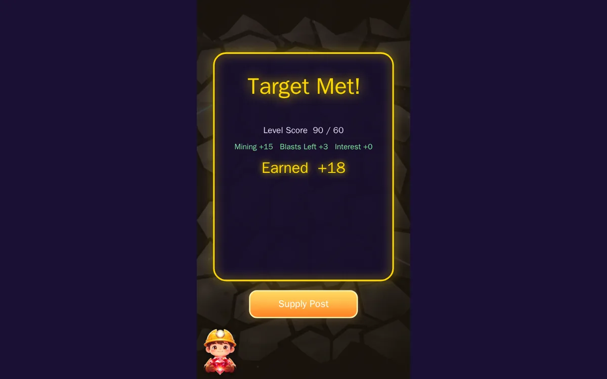 Boomstone desktop first-target result showing Level Score 90/60 and Earned +18