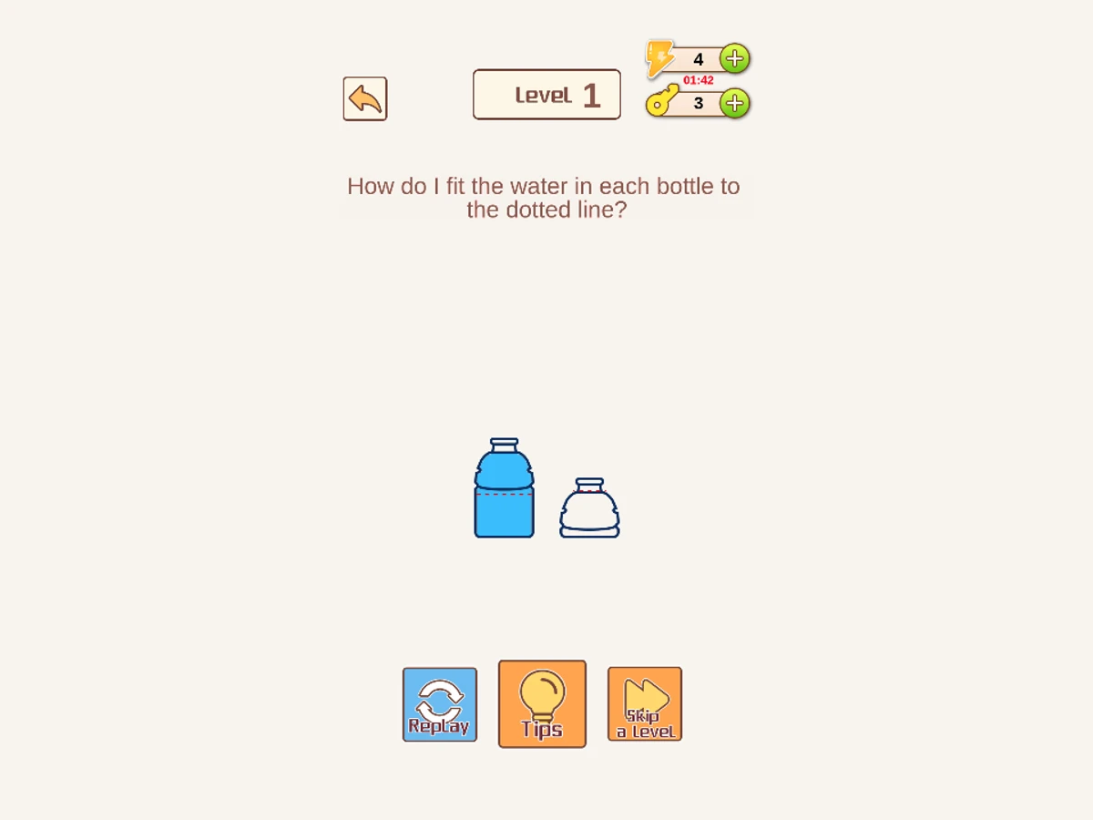 Bottle Battle Level 1 puzzle with one filled and one empty bottle