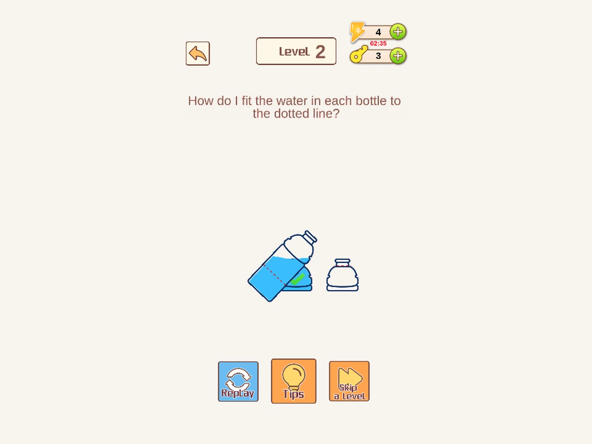 Bottle Battle Level 2 water pouring between outlined bottles