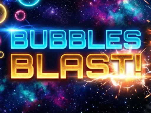Bubbles Blast cover art with a cluster of colorful bubbles in a starry space scene.