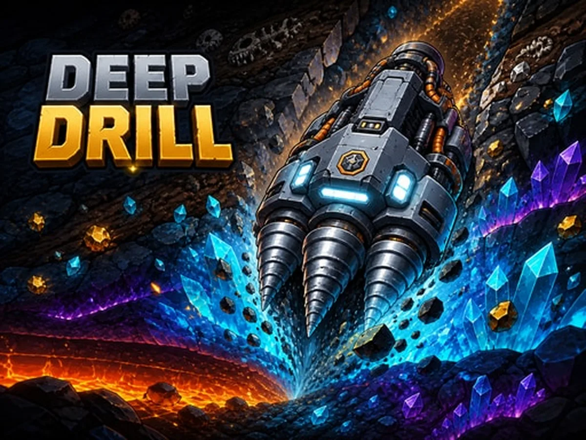 Deep Drill cover showing a mechanical mining drill in rock