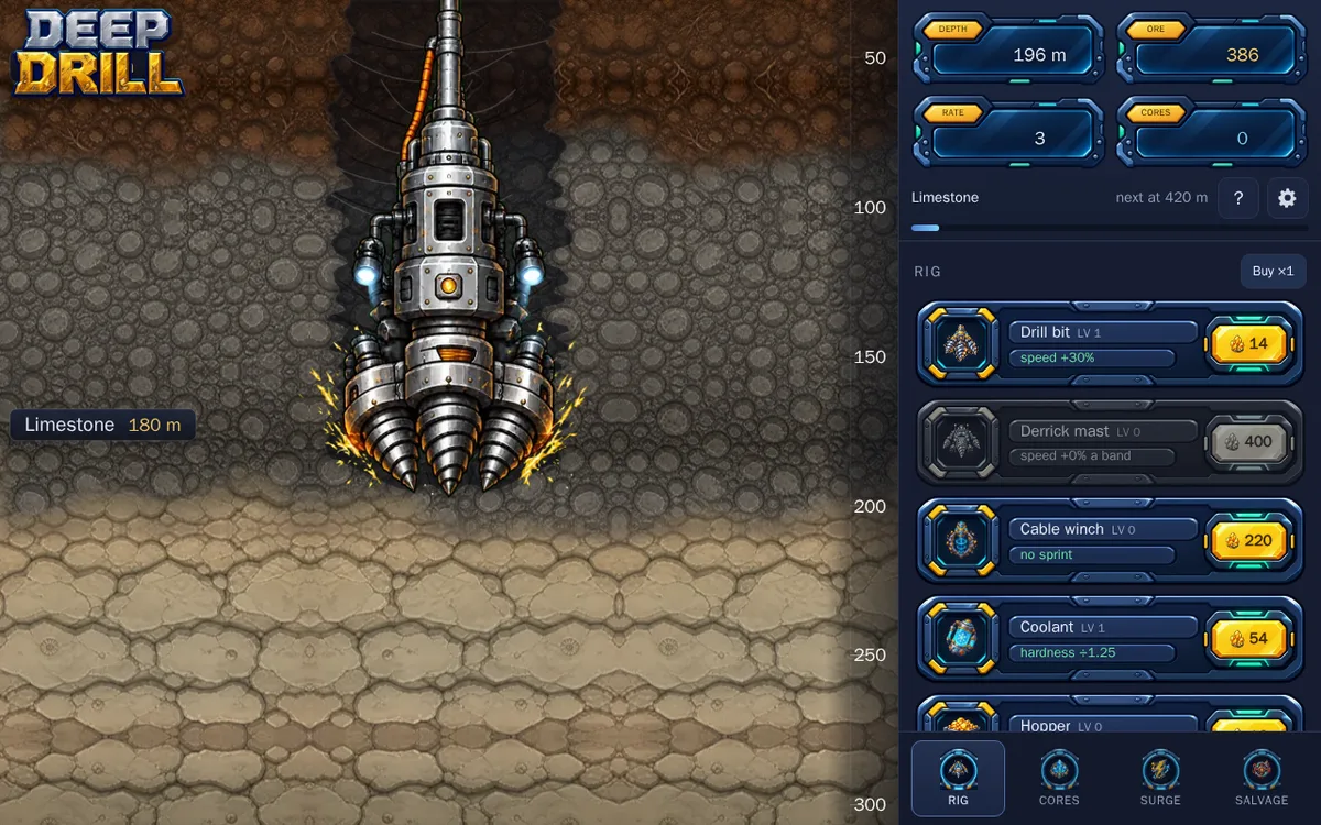 Deep Drill desktop mining Canvas and upgraded Drill bit and Coolant rows