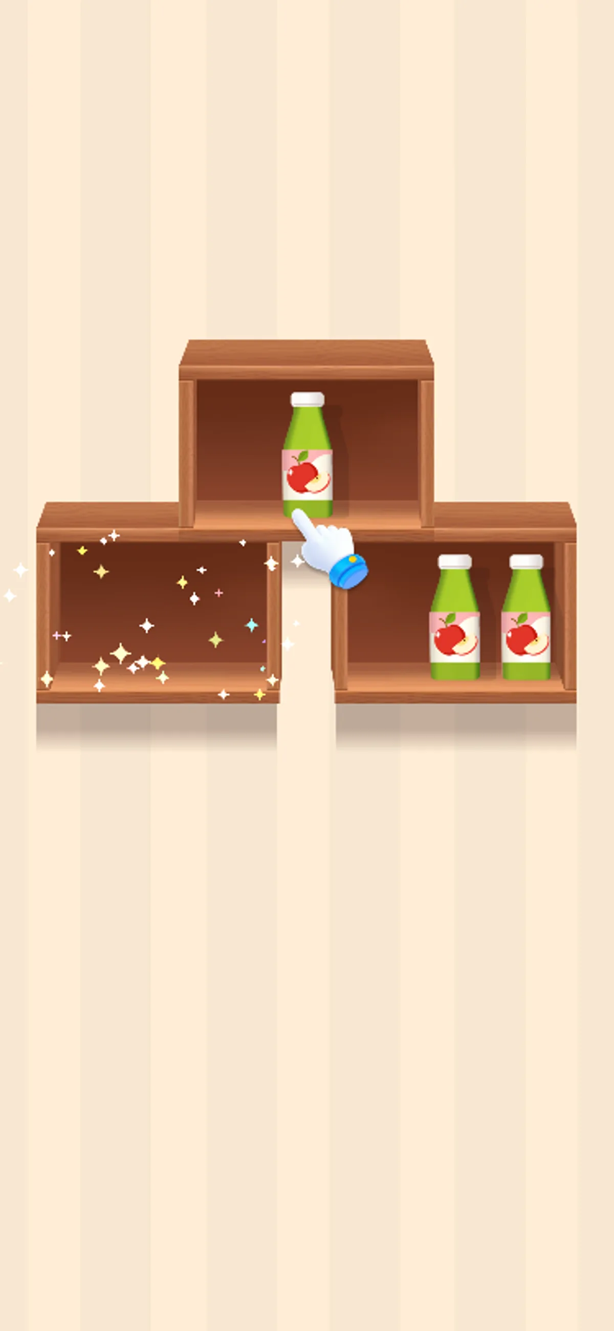 Sparkles on the cleared carton shelf in the mobile-size tutorial