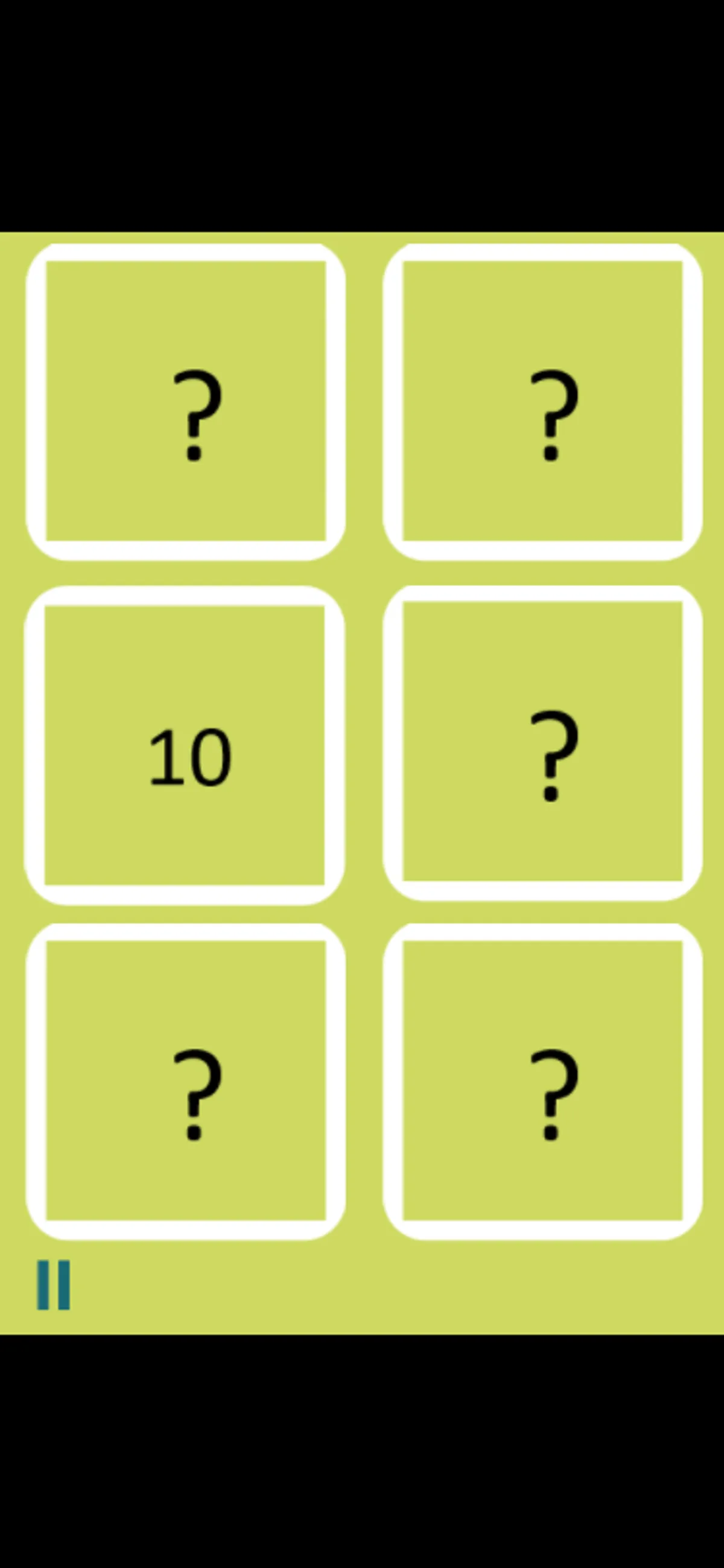 Math Squares mobile Easy board with 10 revealed in the middle-left card