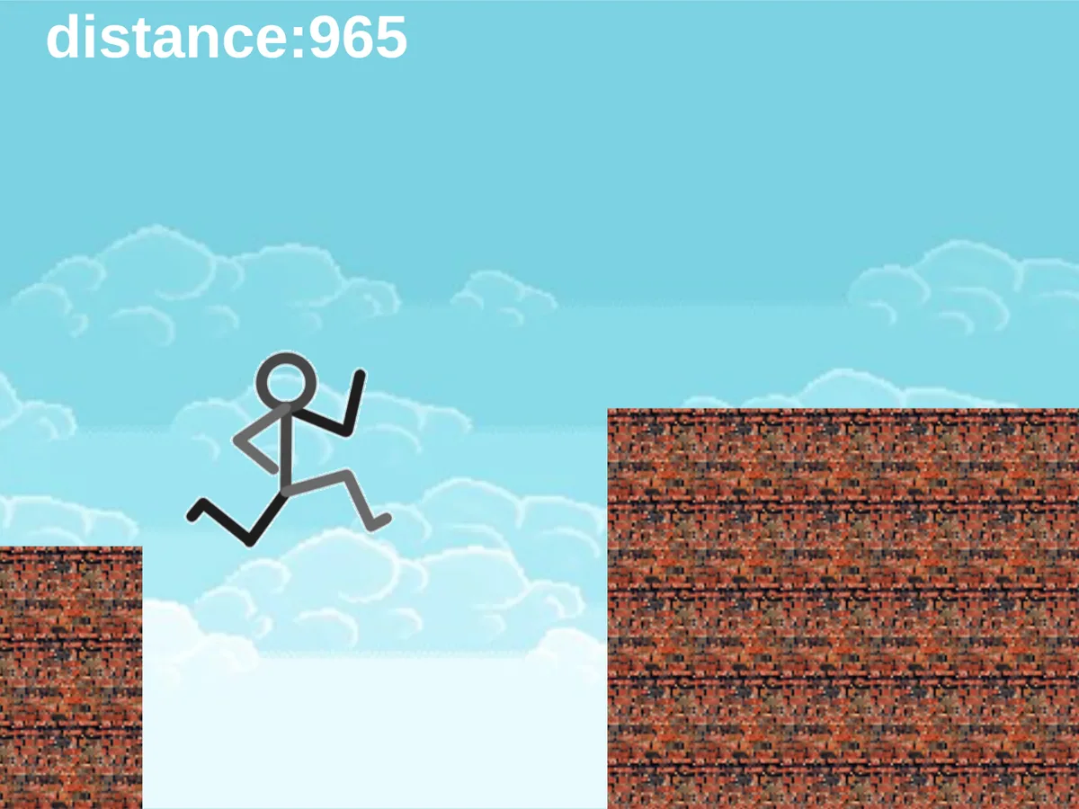 Stick figure mid-jump between brick platforms in Run Stickman Run