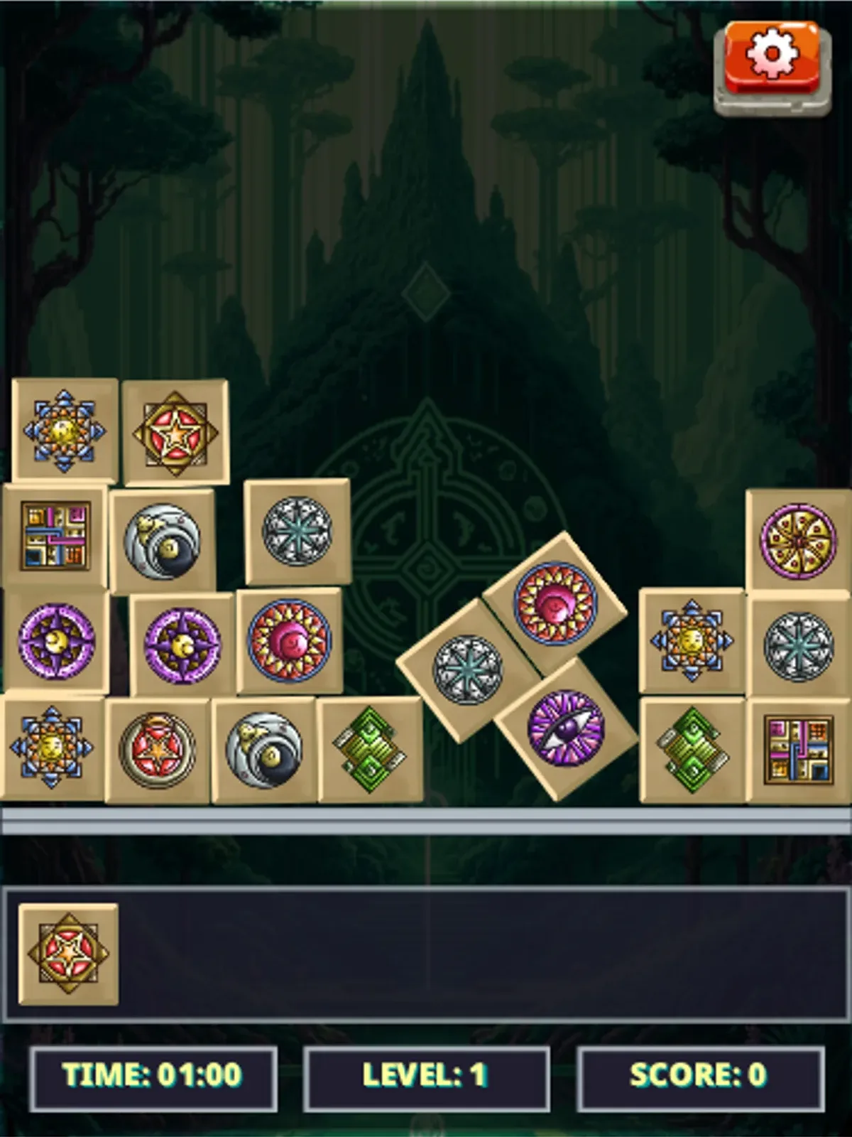 Sigil Seeker Level 1 board with one red-and-gold sigil in the selection rail