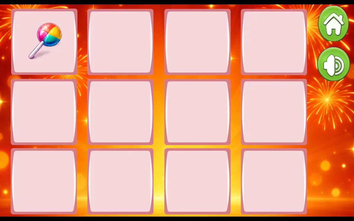 SweetFlip Easy board after the top-left card reveals a round lollipop
