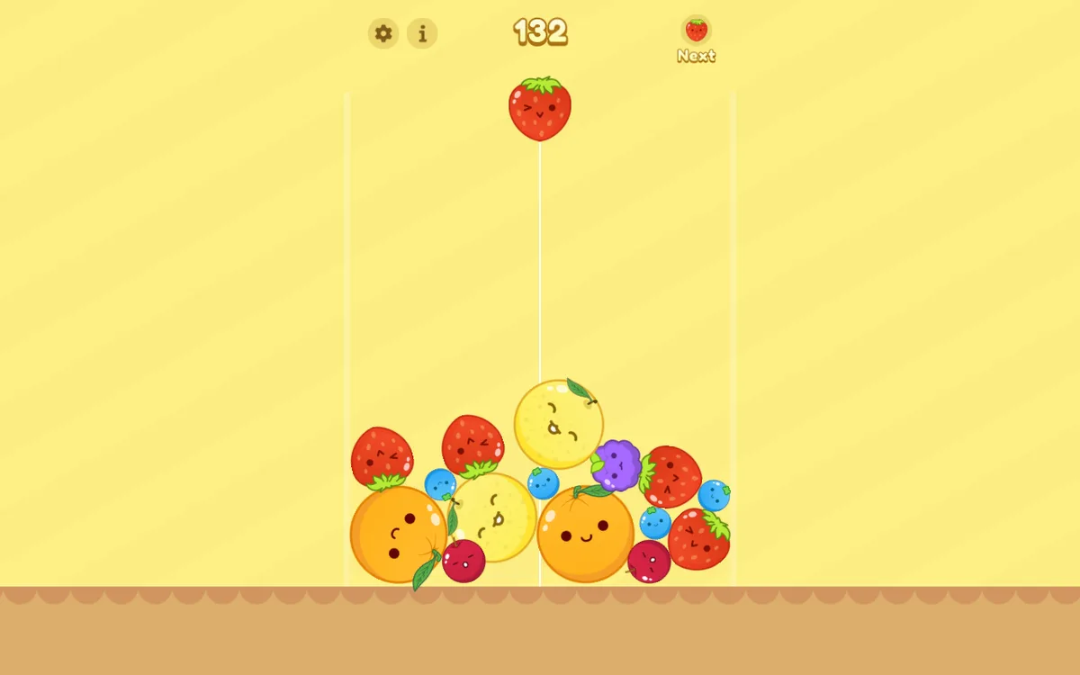 Fruit pile with a strawberry ready to drop in Watermelon Fruit 2048